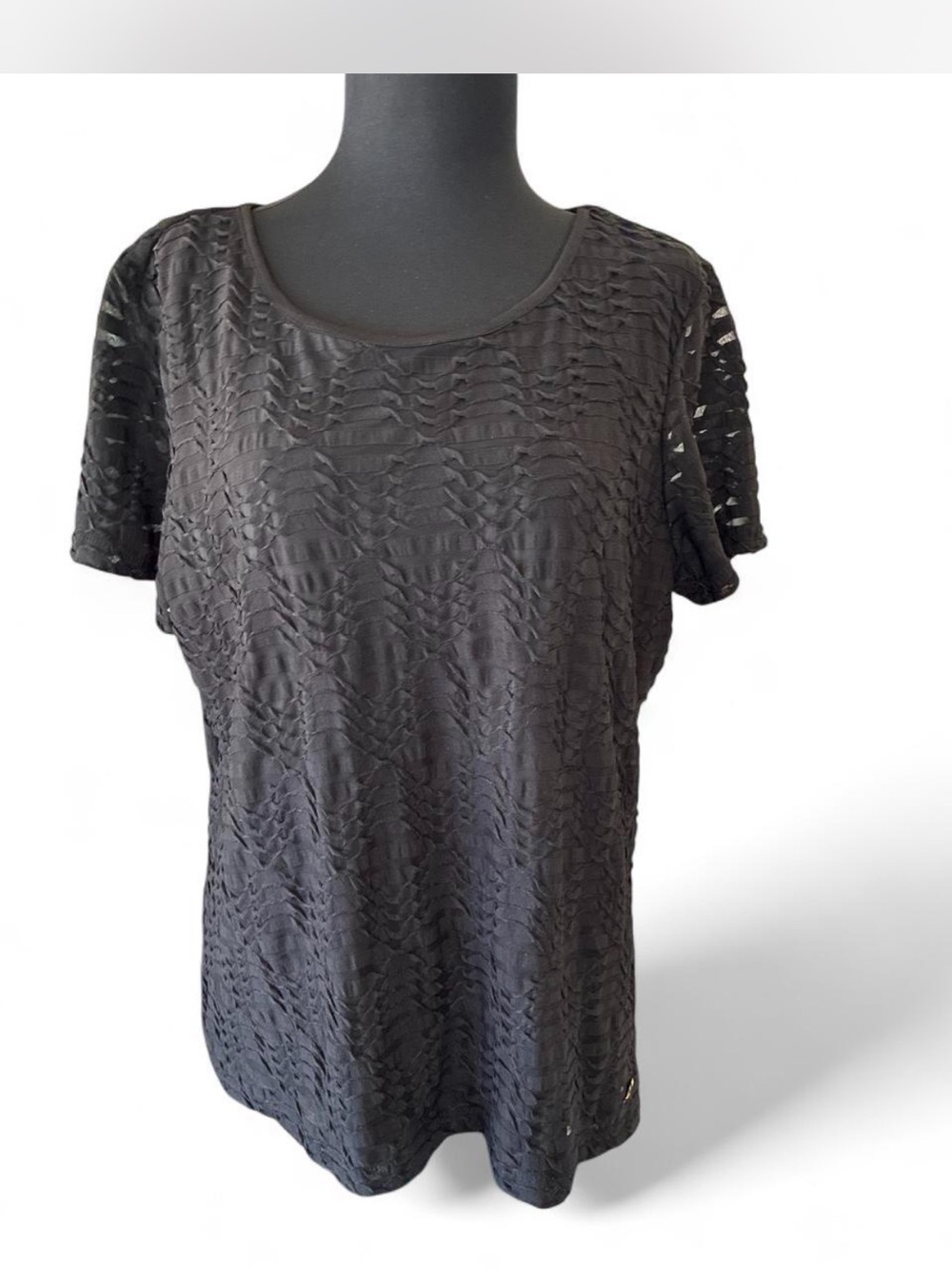 Calvin Klein Black Short-Sleeve Lace-Texture Tee